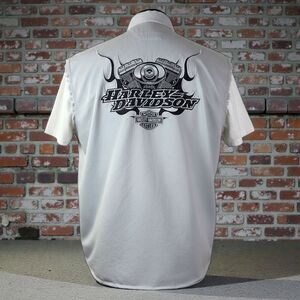 Harley Davidson Motorcycle Gray Sleeveless Shirt Men's XL Embroidered Pistons